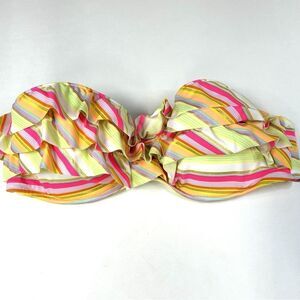 Y2K Victorias Secret 36D Flirt Bandeau Bikini Top Striped Yellow Pink